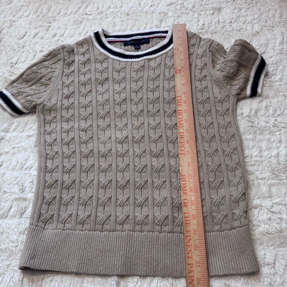 Tommy Hilfiger Khaki Cable Knit Short Sleeve Sweater Preppy Classic Size M - Picture 3 of 6